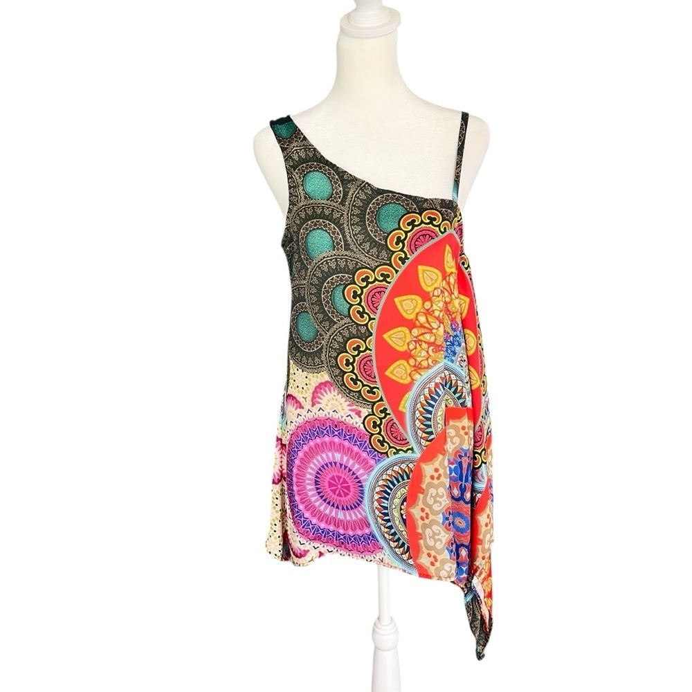 RANEE'S Silk Scarf Tunic Blouse Colorful Mandala Print Size Small